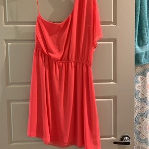 Express, coral, one-shoulder dress